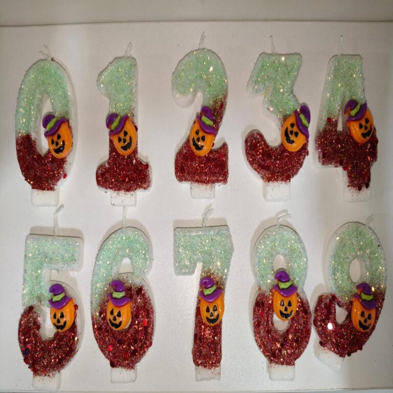 Number Birthday Candles Halloween Pumpkin Witch-Hat Glitter Number Candle