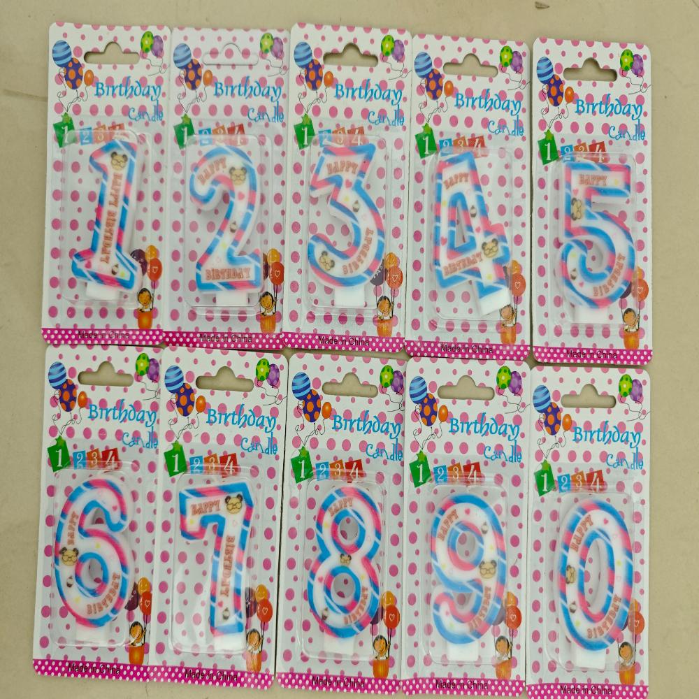 Number Birthday Candles Pink & Blue Stripe Bear Number Birthday Candle