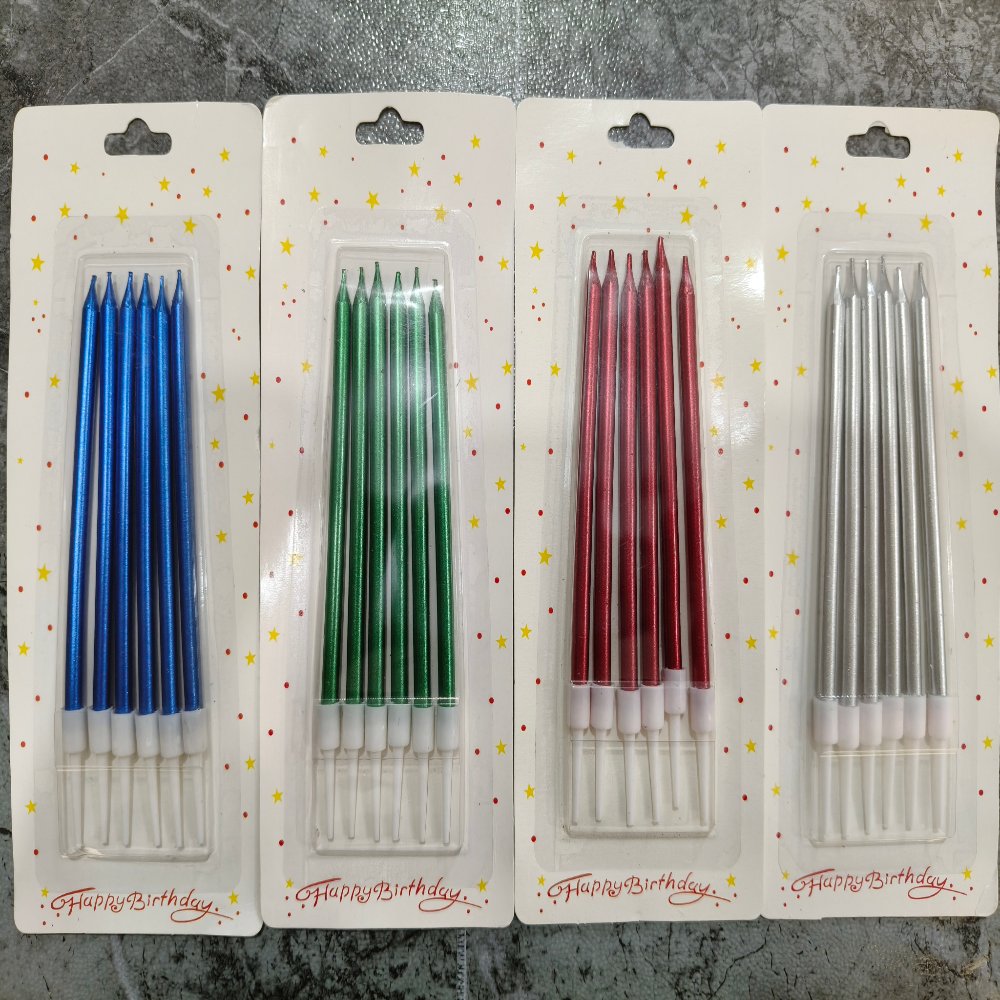 Long Stick Birthday Candles 6-Piece Metallic Long Pencil Birthday Candle Set
