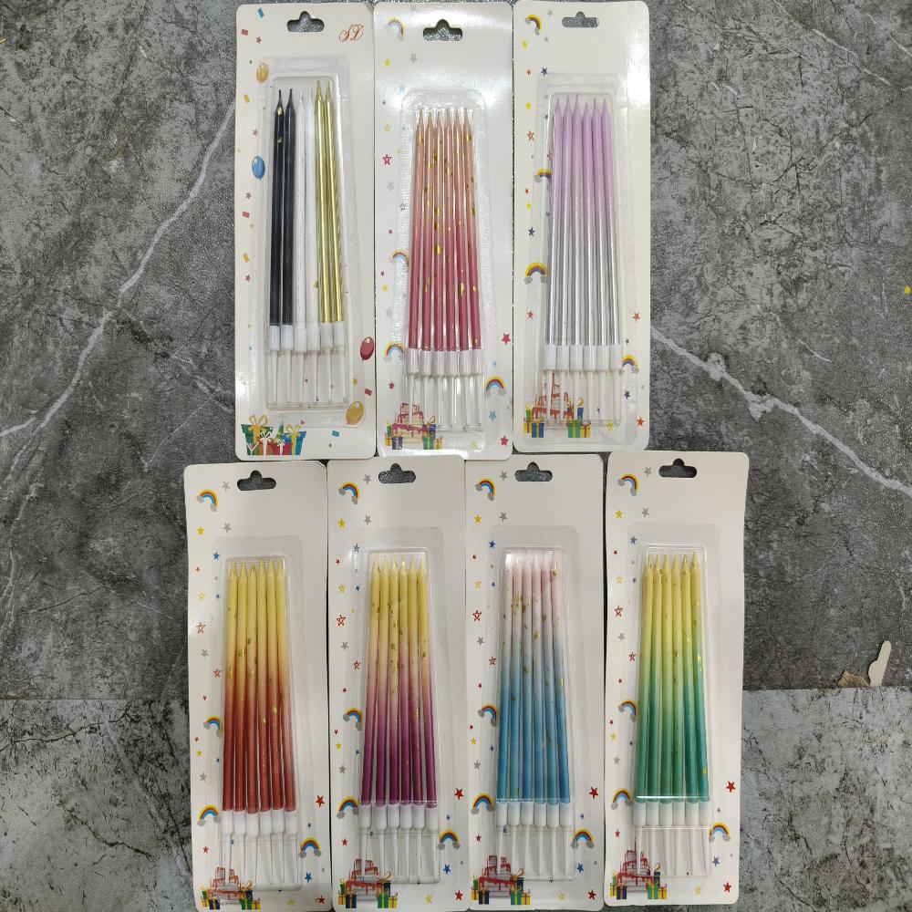Long Stick Birthday Candles 6-Piece Gradient Glitter Long Pencil Birthday Candle Set