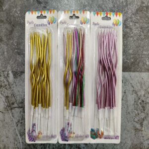 Long Stick Birthday Candles 12-Piece Twisted Metallic Birthday Candle Set