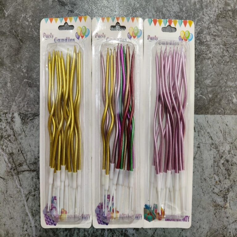 Long Stick Birthday Candles 12-Piece Twisted Metallic Birthday Candle Set
