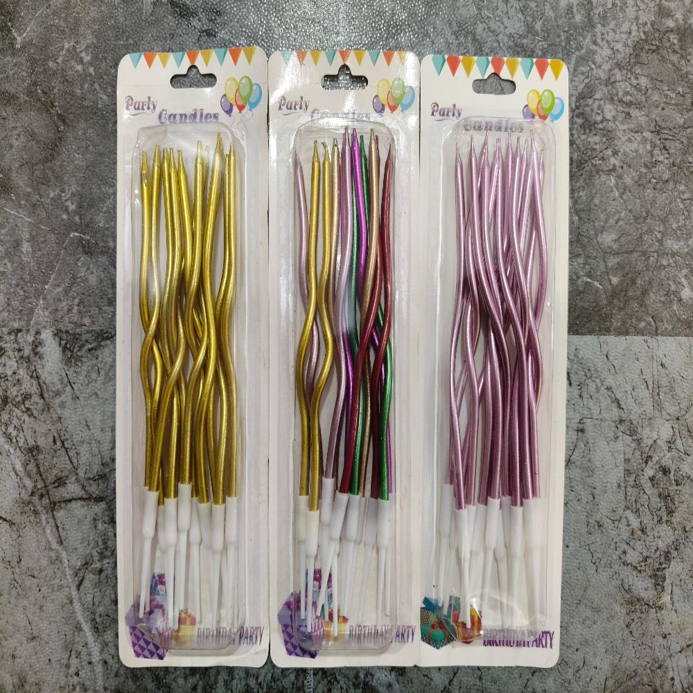 Long Stick Birthday Candles 12-Piece Twisted Metallic Birthday Candle Set
