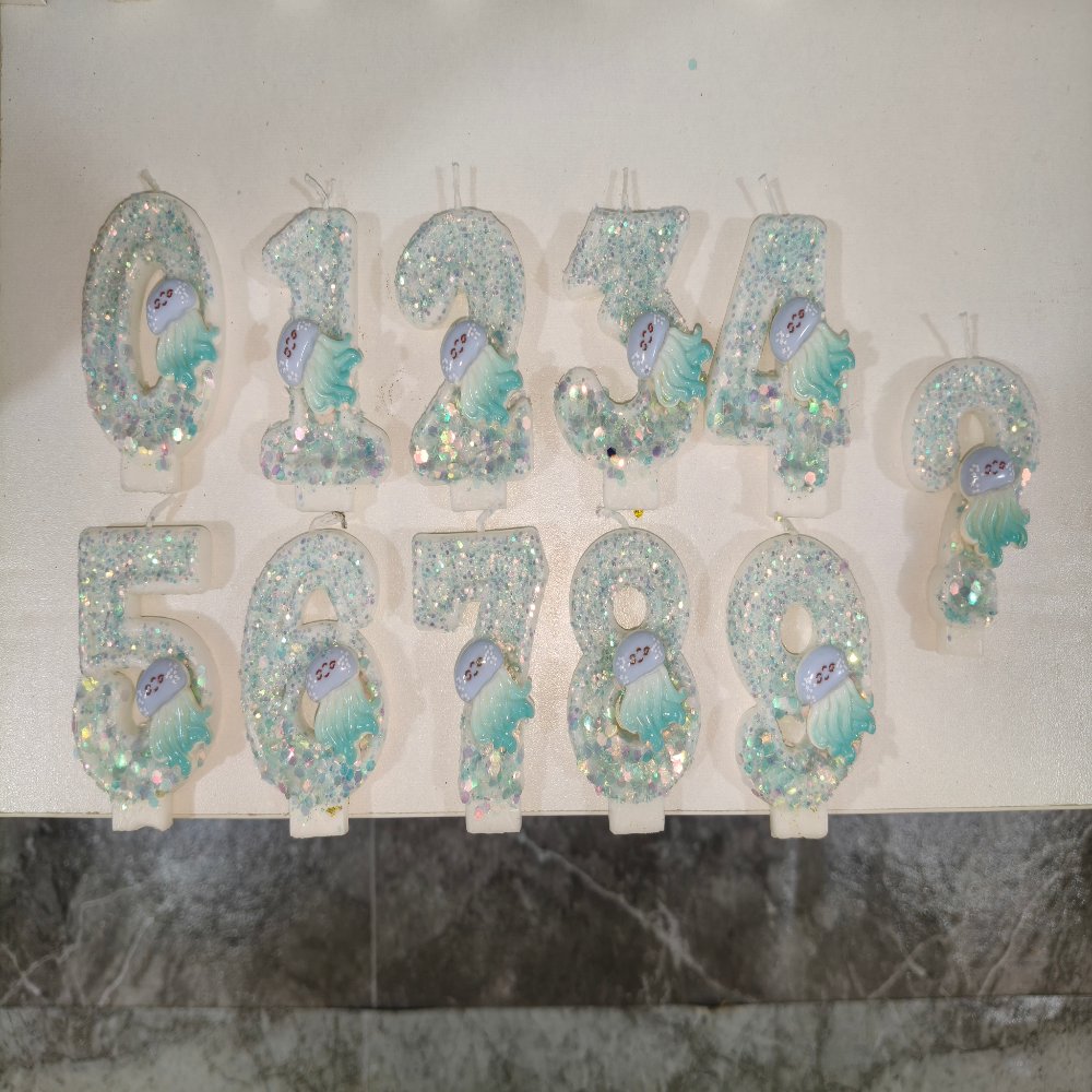 Number Birthday Candles Blue Glitter Jellyfish Number Birthday Candle
