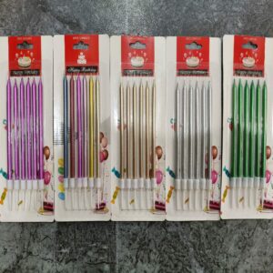 Long Stick Birthday Candles 6-Piece Long Metallic Pencil Birthday Candle Set