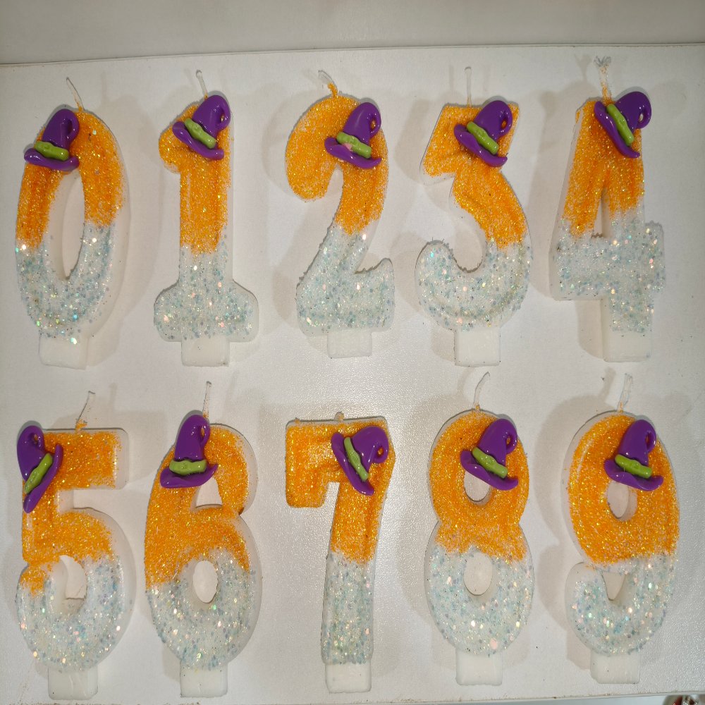 Number Birthday Candles Halloween Witch-Hat Two-Tone Glitter Number Candle