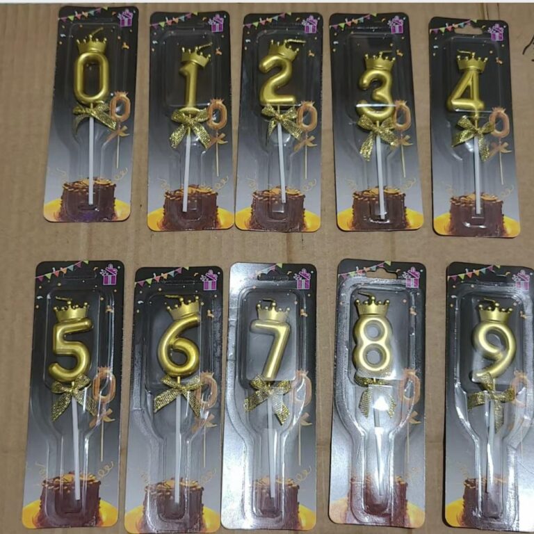 Number Birthday Candles Metallic Gold Crown & Bow Number Birthday Candle