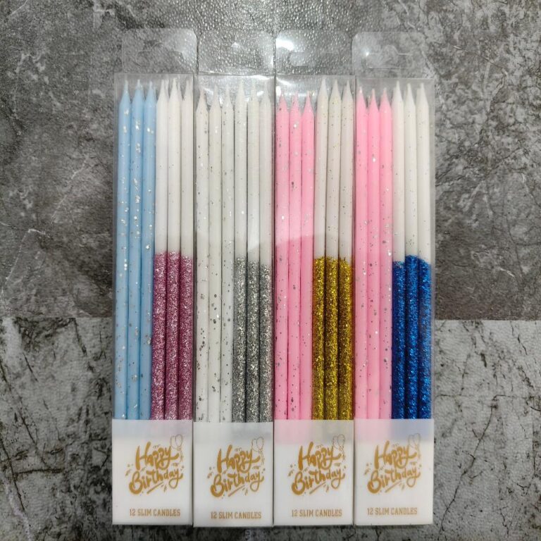 Long Stick Birthday Candles 12-Piece Two-Tone Glitter Long Birthday Candle Set